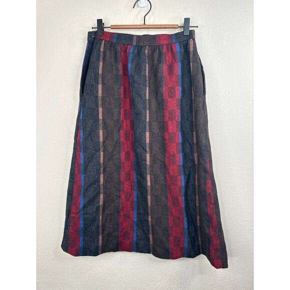 JH Collectibles Wool Blend Striped Checkboard Full Length Skirt Size 6 Lagenlook - Picture 2 of 13
